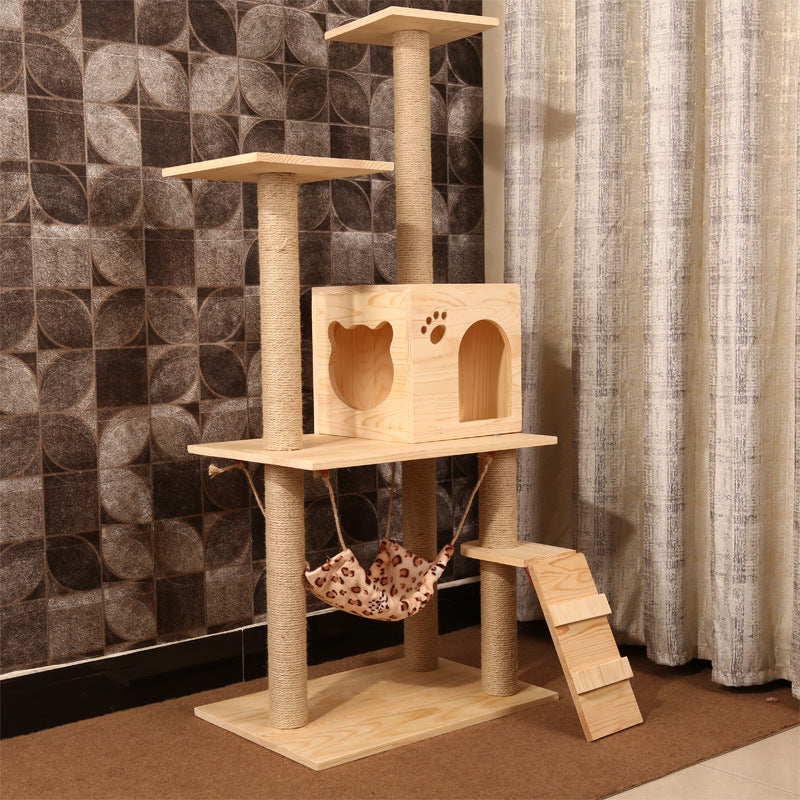 Wooden platform cat tree cat scratching flame