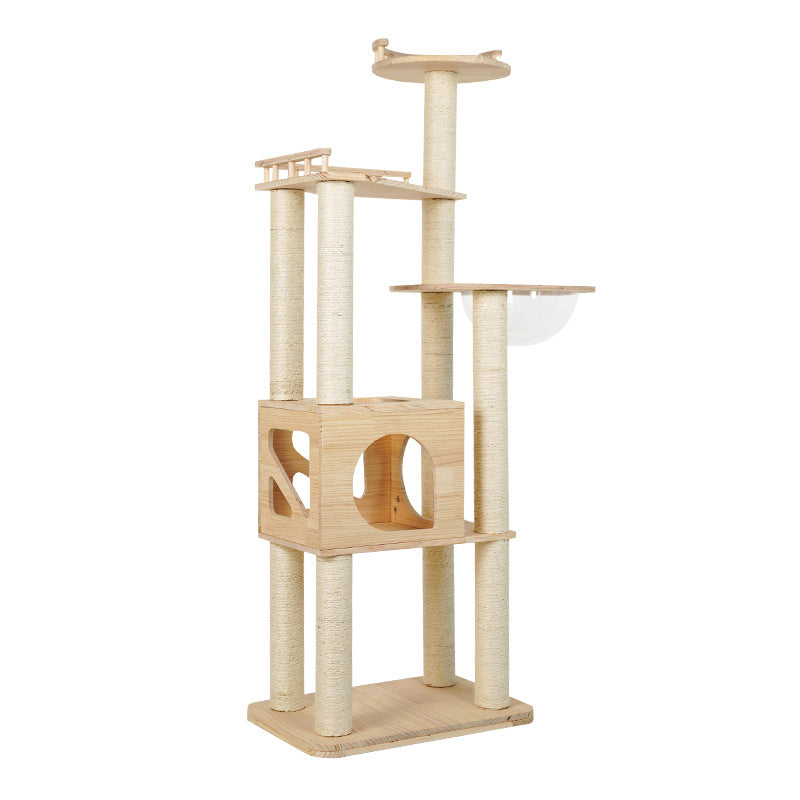 Wooden cat tree with cooling mat