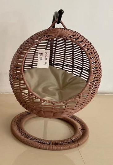 Hanging basket rattan-weaved cat house with waterproof mat